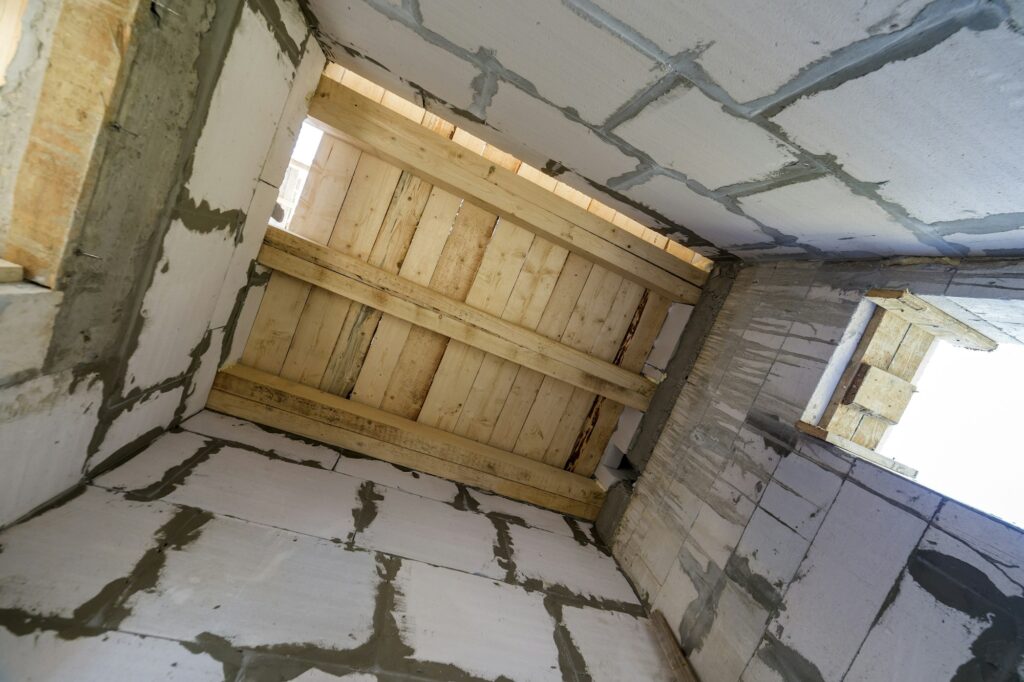 Close-up detail of house room interior under construction and renovation.